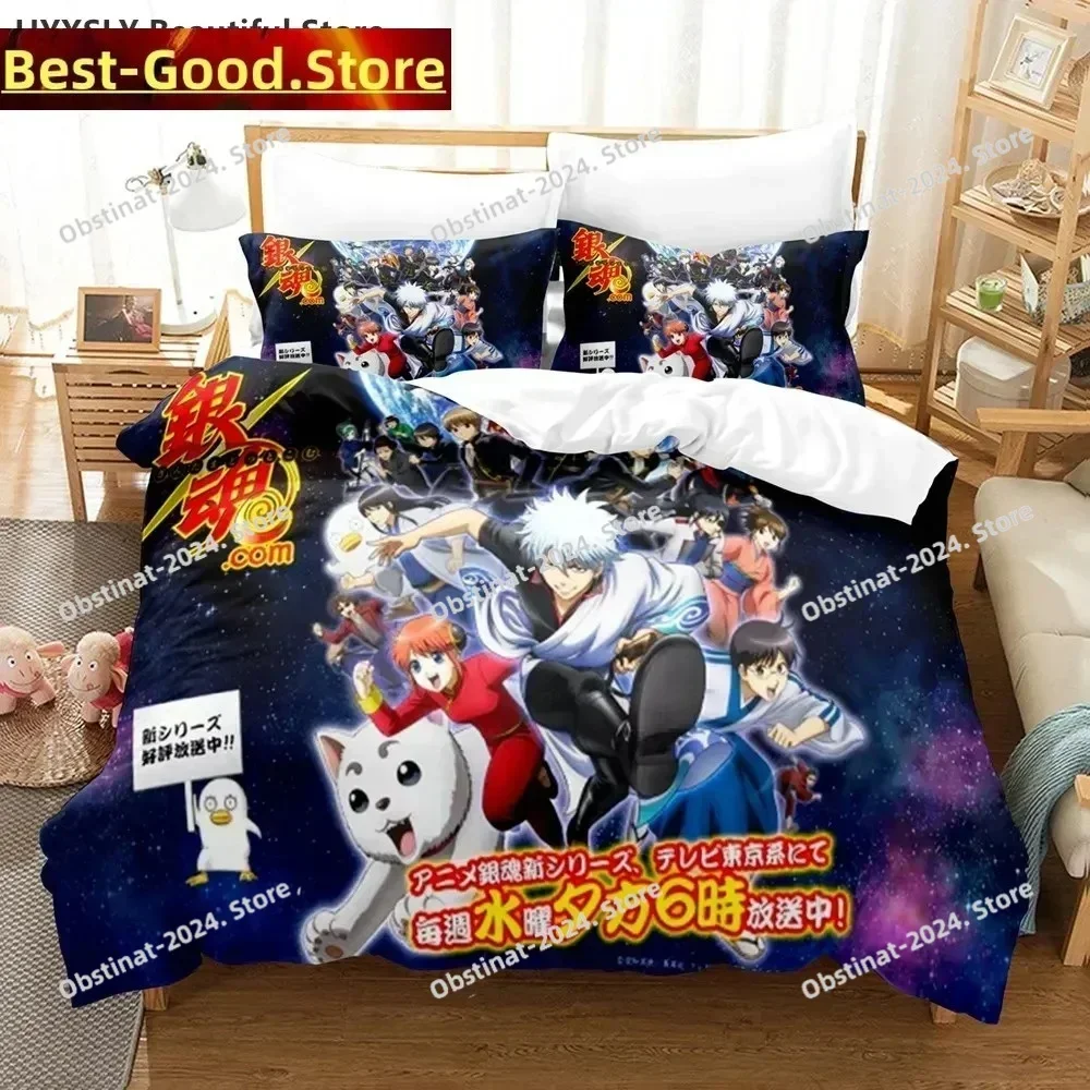 Gintama Anime Printed Bed Set Duvet Cover Pillowcase Bedding Set Linen Sheet Quilt Cover Full Queen King Size 3D Sakata Gintoki