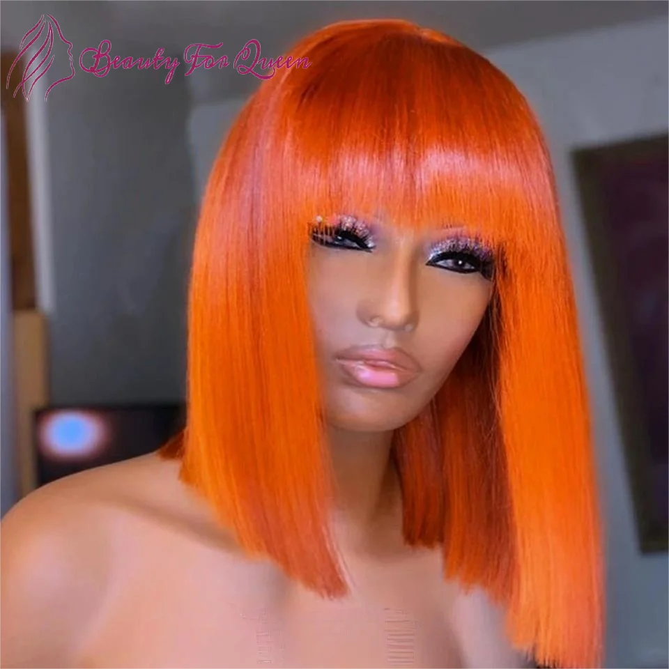 

13x4 Ginger Orange Straight Short Bob Cosplay Colored Brazilian Human Hair Wig High Quality Transparent HD Lace Frontal Wigs