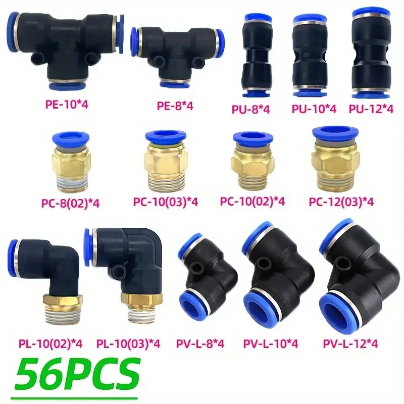 

56pcs Air Hose Fitting Kit,quick release connector Air Line fitting,Nylon Tubing 1/4, 3/8, 1/2 Inch Quick Connect Fittings