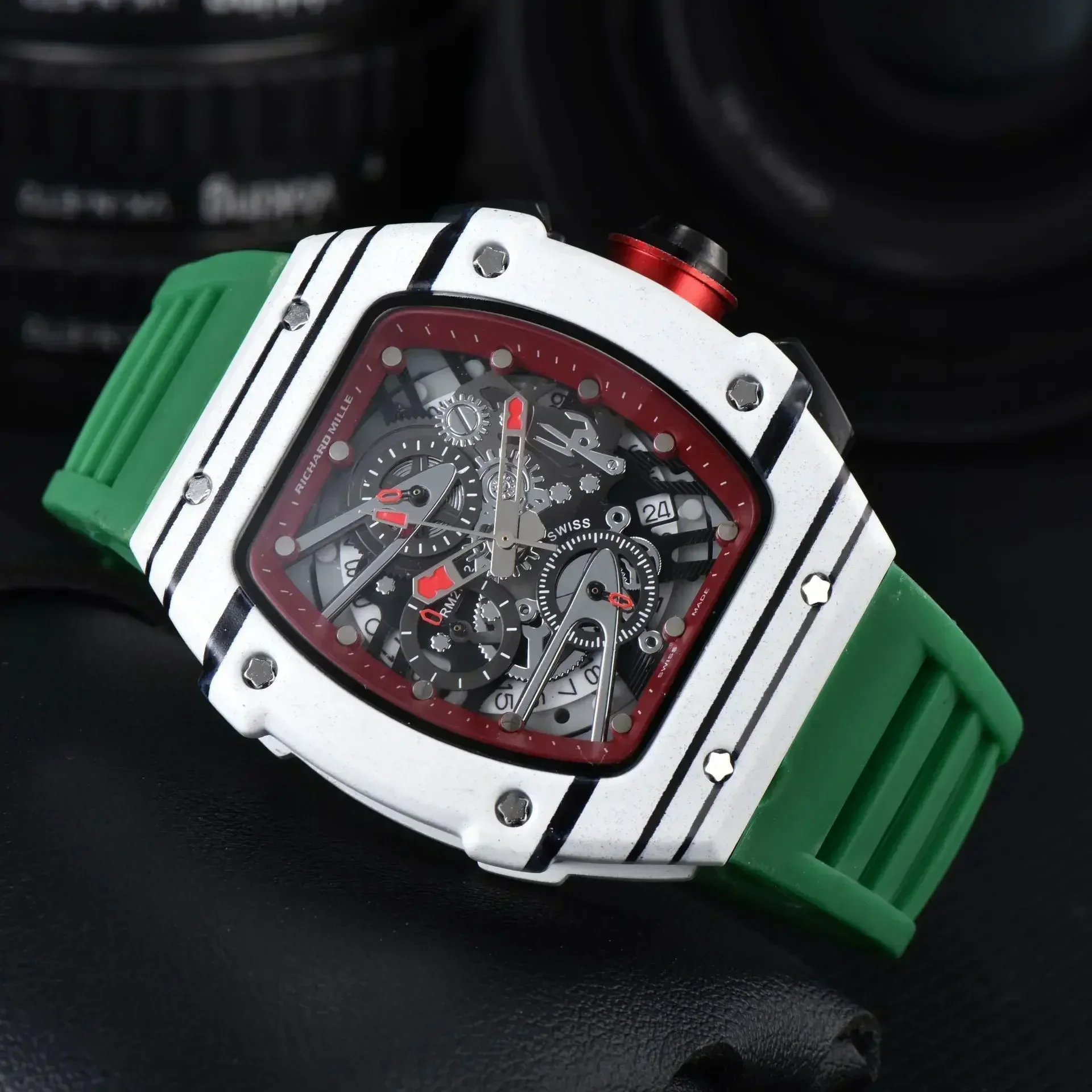 2025 جديد عادية جوفاء التلقائي ساعة اليد الذكور موضة فاخرة رجالي كوارتز ساعة ميكانيكية للرجال التقويم مقاوم للماء #2