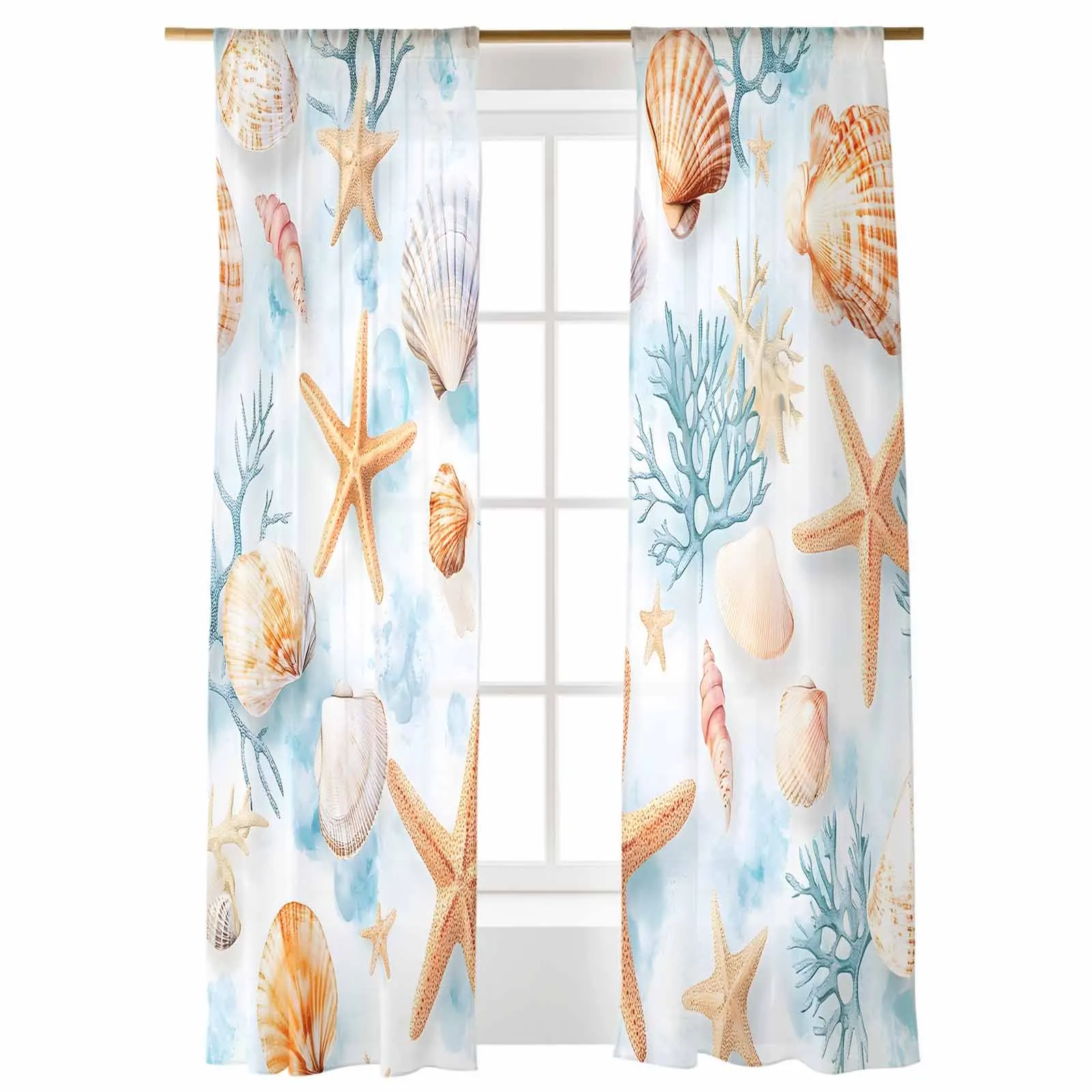 

Ocean Coral Marine Creature Voile Curtains Window Treatment Sheer Curtains for Bedroom Kitchen Drapes