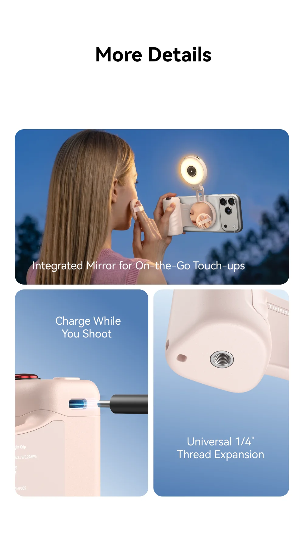 TELESIN Magnetisches RGB-Füllicht Handy-Kamera-Aufnahmegriff Telefonhalter Aufnahmehilfe Fernbedienungsgriff für Smartphones – Detail 9