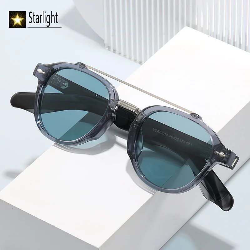 Gradient Polarized Double-beam Sunglasses Man Black Acetate Classic Glasses Men UV400 Fashion Eyeglasses Round Handcraft Male