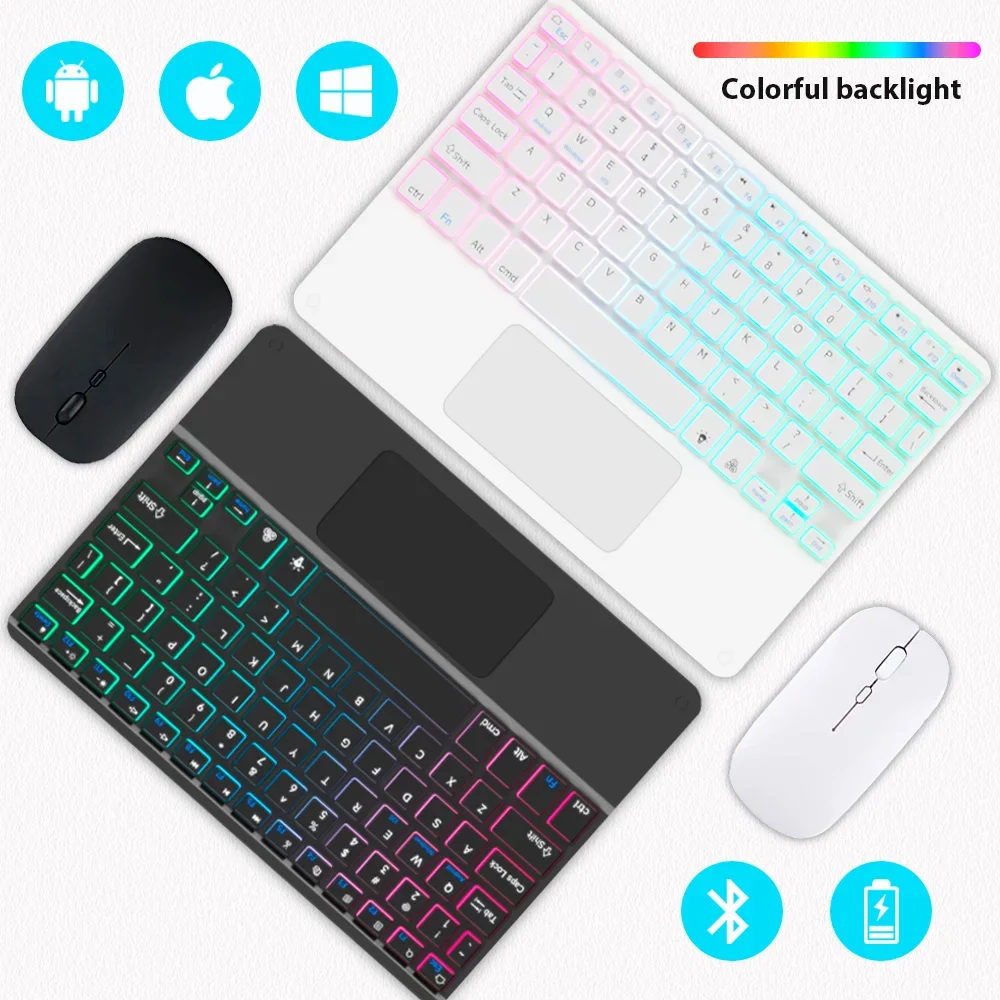 

Bluetooth Keyboard for Tablet Android IOS Windows Wireless Mouse Keyboard Bluetooth-compatible Rainbow Backlit Keyboard for IPad