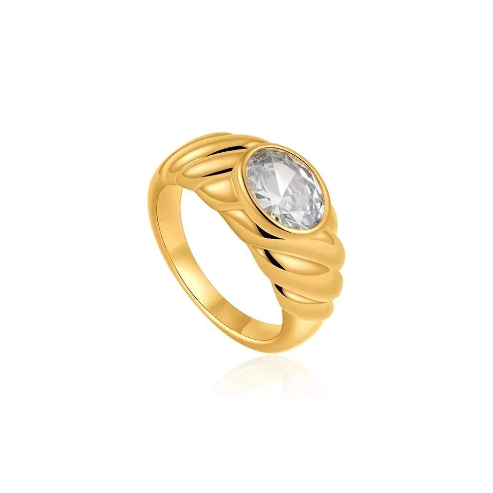 Women's Waterproof Zircon Wedding Ring, 18K Gold Plated