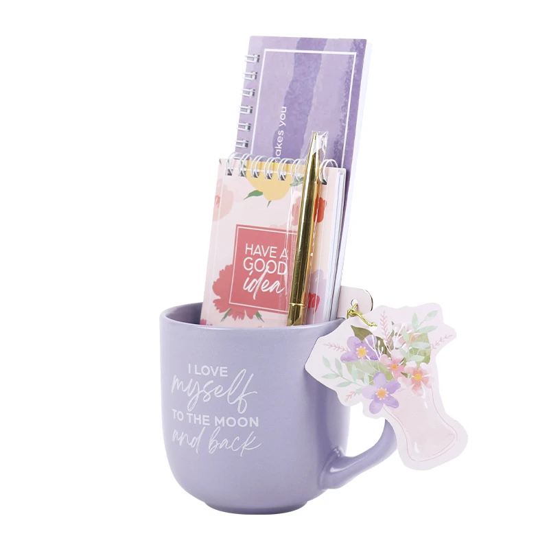 

Purple 12OZ Ceramic Coffee Mug Notepad Pen Set Office Desk Accessories Gift for Friends Unique Practical Desk Decor Gift Set