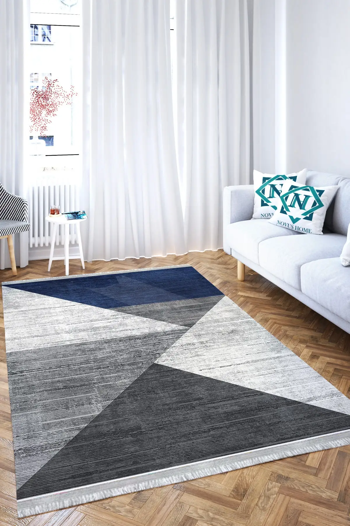 Dovi washable non-slip-based digital printed point series triangle effect Patchwork carpet.