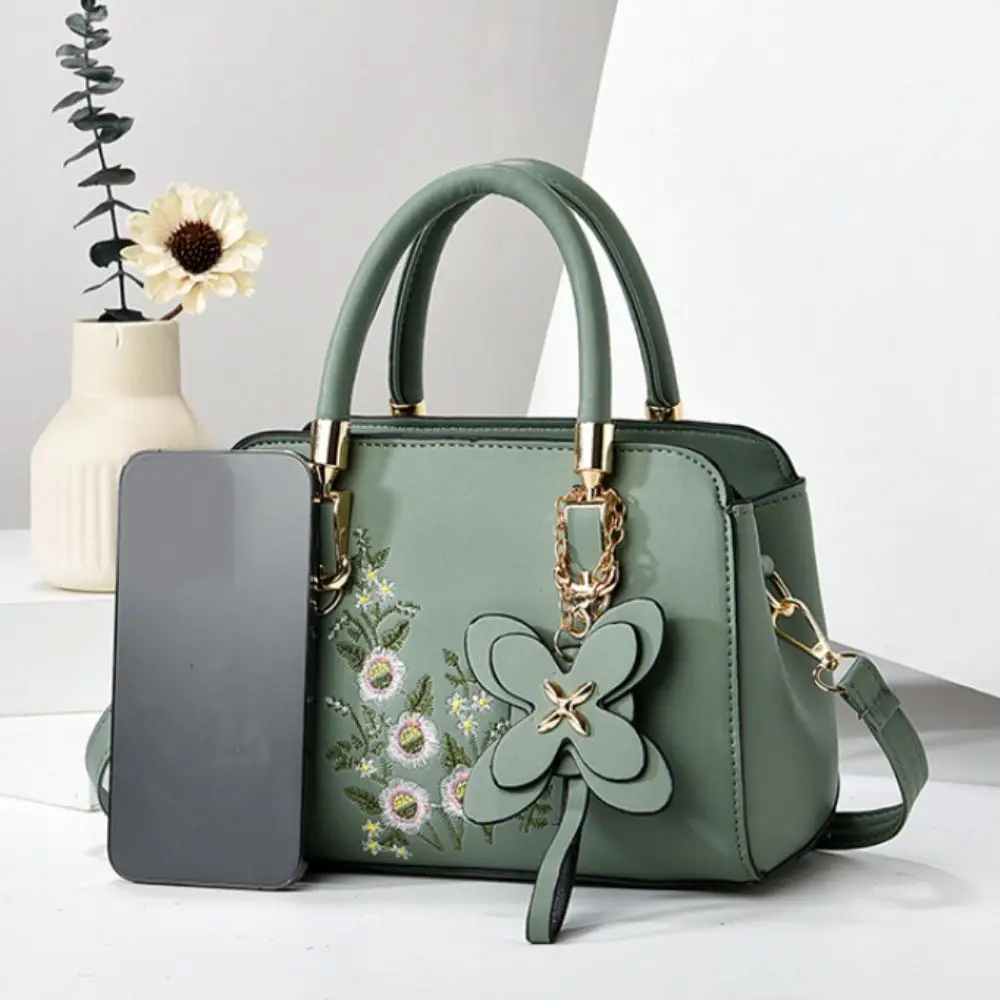 

Elegant PU Mommy Bag Large Capacity Sweet Embroidery Square Bag Y2K Pendant Tote Bag Elegant Shoulder Bag Chinese Style