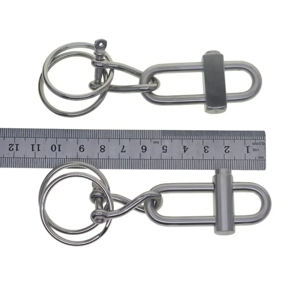 Chunky Matte Solid Stainless Steel Oval Click Slide Locking Snap Carabiner Twisted Shackle Link Keyring Keychain EDC FOB DIY