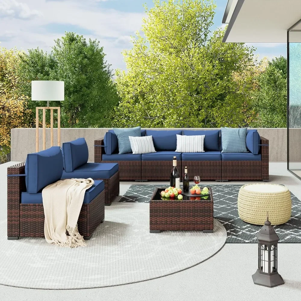 

Patio Furniture Set 7 Pieces Patio Set Outdoor Sectional Wicker Rattan Sofa with All-Weather Cover, Outdoor Furniture Sets