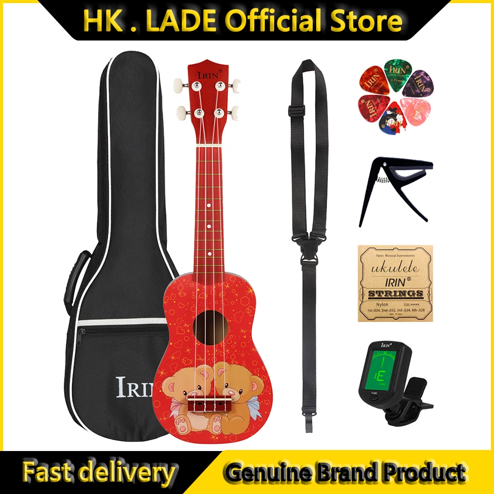 

IRIN 21-дюймовая гавайская гитара, 4 струны, гавайская гитара, медведь, мини-укулеле, гитара с сумкой, струны, тюнер, каподастр, детали и аксессуары для гитары