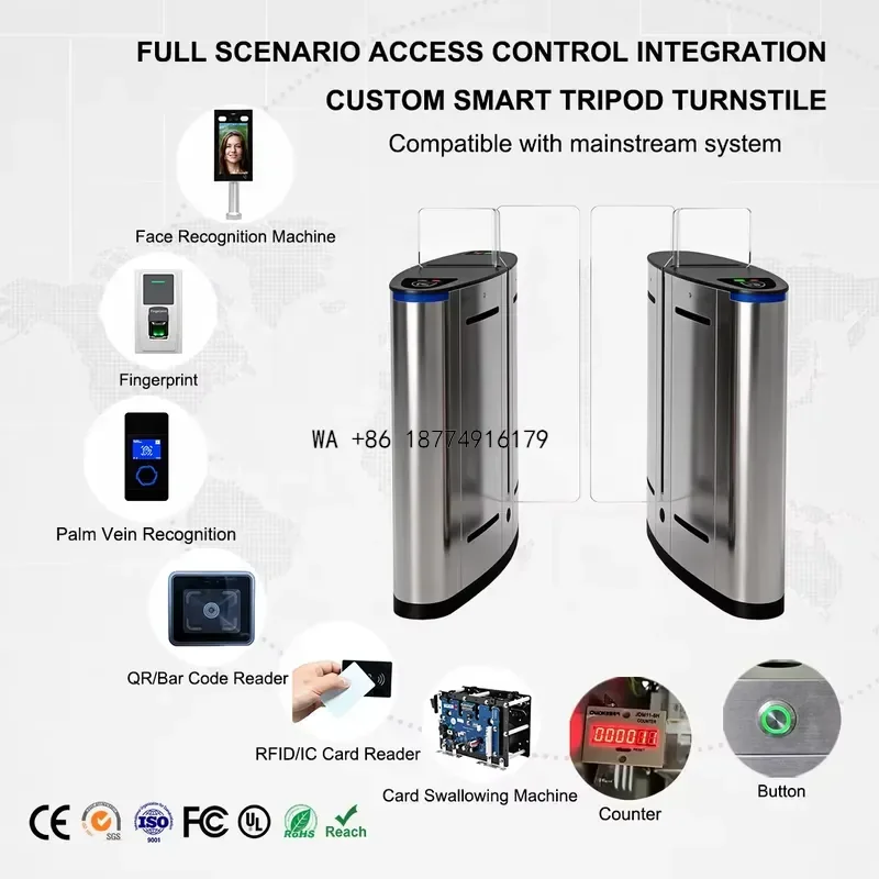 wmwmnu Smart Full Height Swing Barrier Gate Multi-Access Control High MCBF RFID IC Reader Brushless Motor Stainless Steel