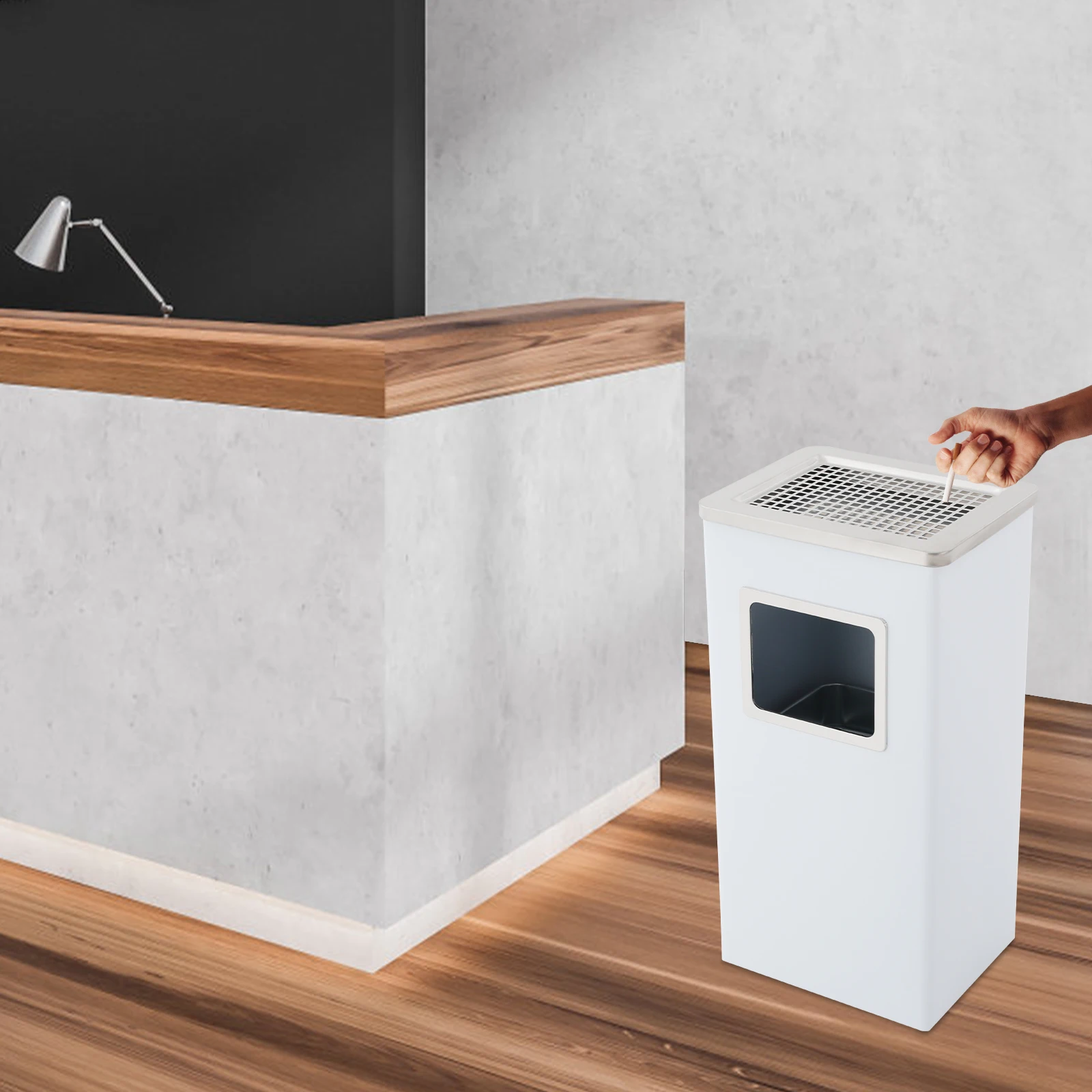 

Stainless Steel 31x25x61cm Baking Paint Trash Can with Lid and Ash Grid Domestic Indoor and Outdoor Large-capacity Trash Can