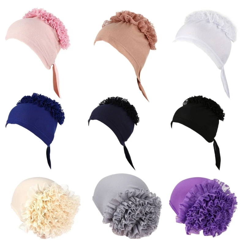 Flower Turbans for Women Soft Pre Tied Fashion Pleated Turban Hat Beanie Summer Beach Headwrap Sleep Hat Multi Color