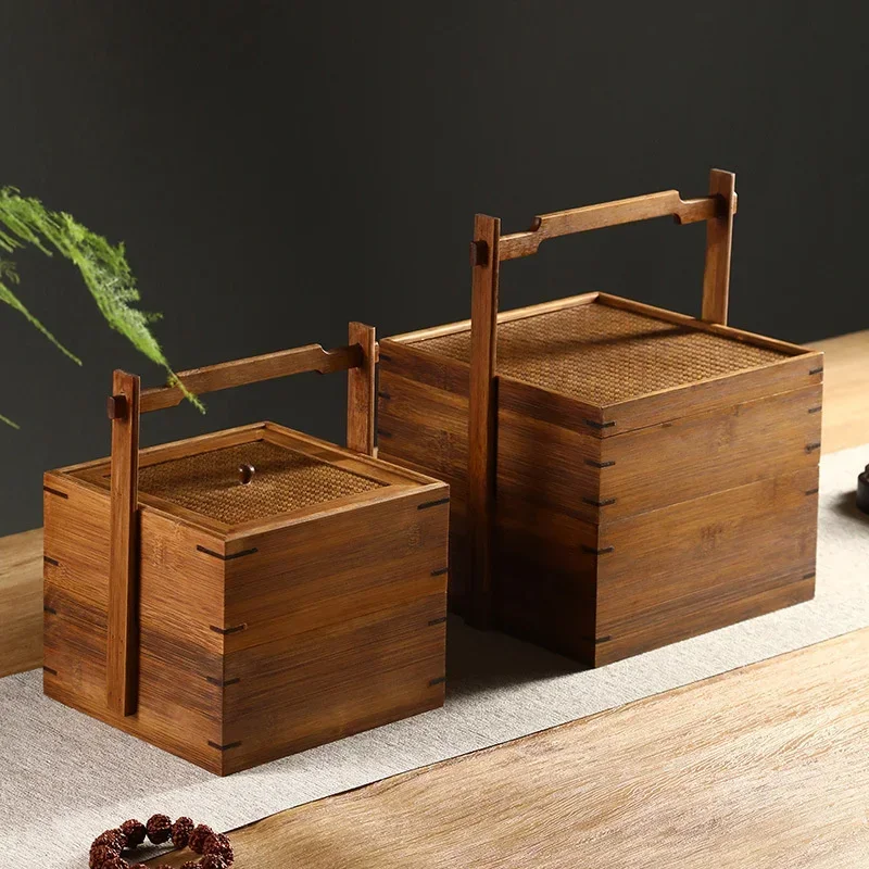 Solid Wood Dried Fruit Organizer Chinese Style Retro Candy Box with Cover Picnic Basket Tea Collection Elegant Snack Container