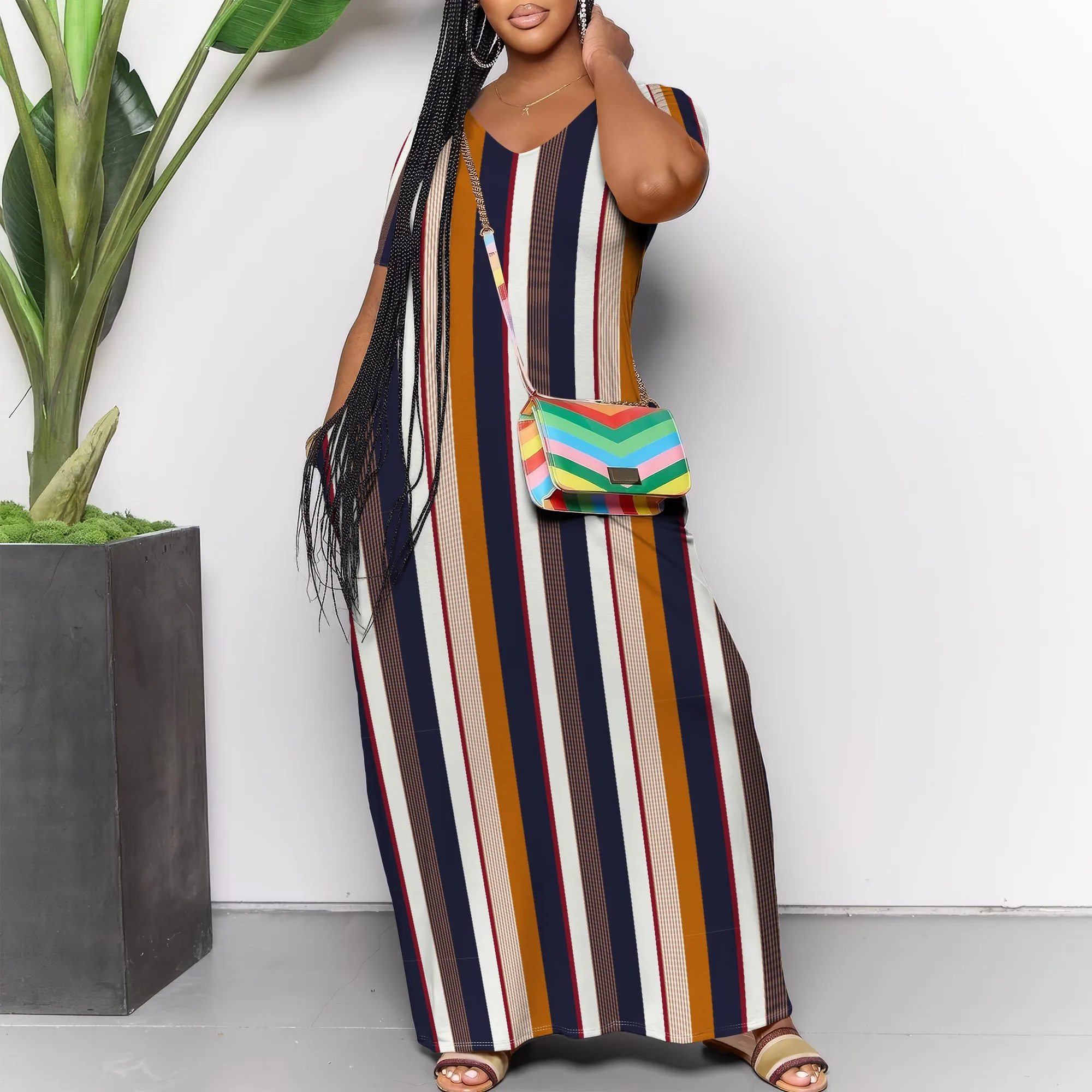 

Women's Leaf Pattern Maxi Dress Flowy Loose Fit Nature Spring Casual