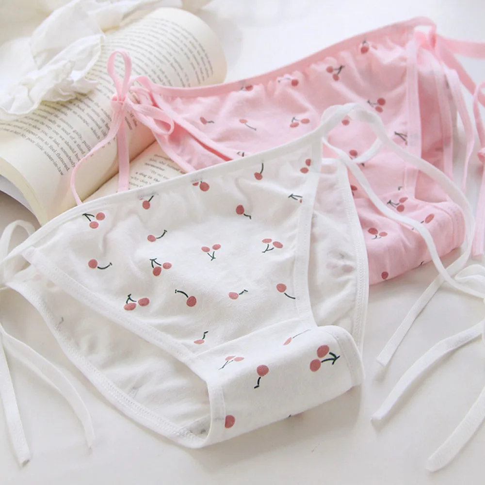 

Girl Cartoon Cherry Cotton Low Waist Lolita Animation Briefs Women's Panties Bandage Lingerie Underwear