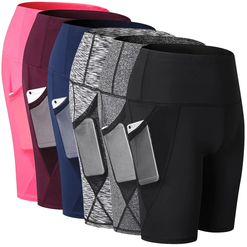 

2023 Summer Gym Shorts Women High Waist Compression Quick Dry Yoga Shorts femme Fitness Running Push Up Shorts Pockets Design