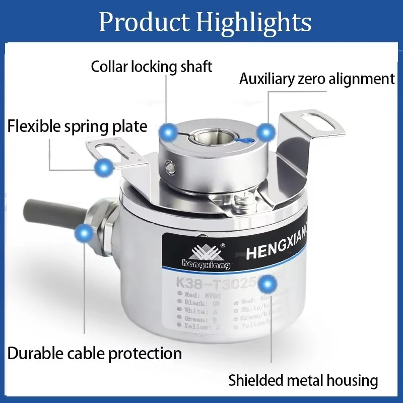 K38-L series hollow shaft blind hole 10mm A+B+Z+A-B-Z- NPN 1000ppr DC5-30V hollow shaft rotary  incremental encoder