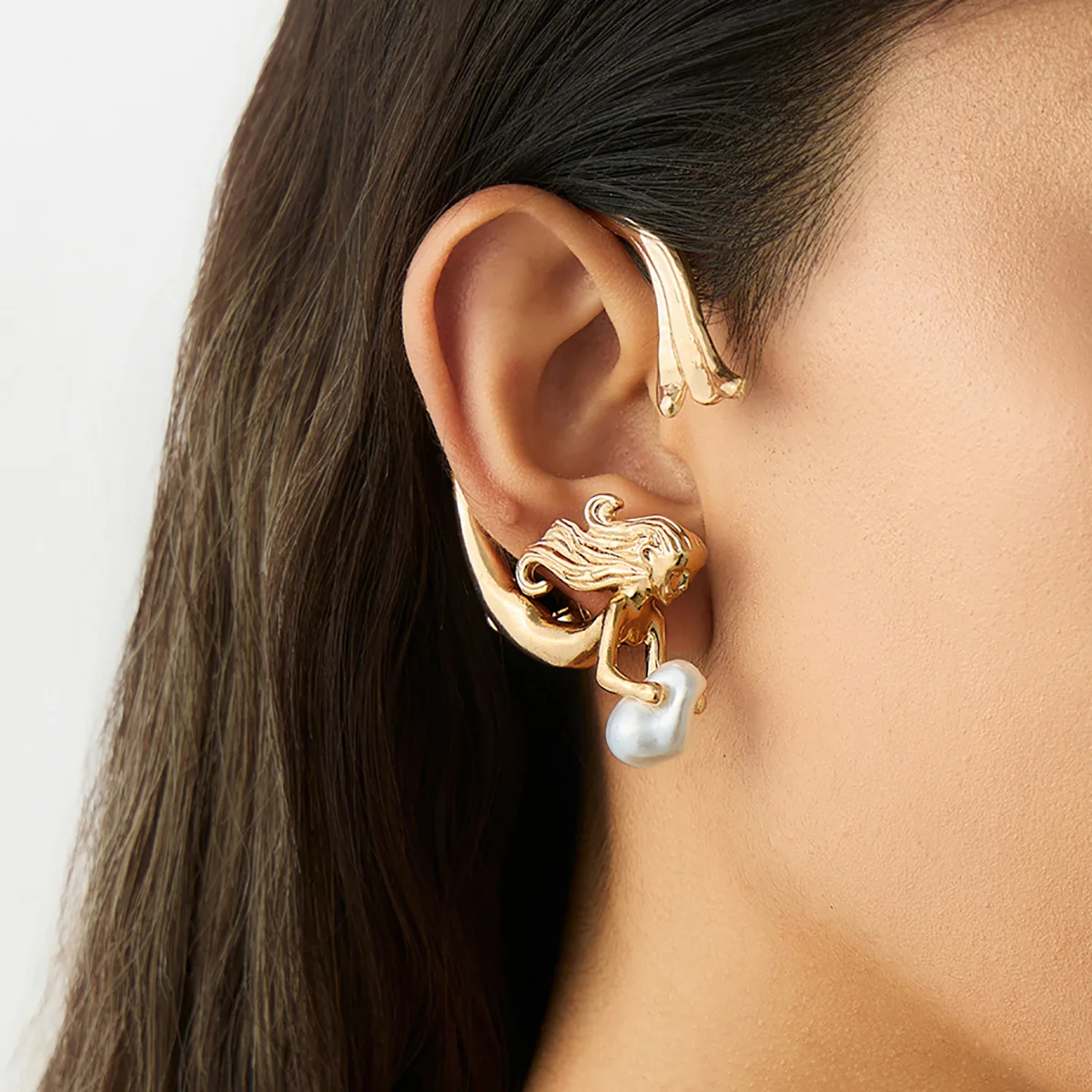 

Single Angel Mermaid Clip on Earring Faux Pearl Niche Elegant for Women Without Pierced Ears
