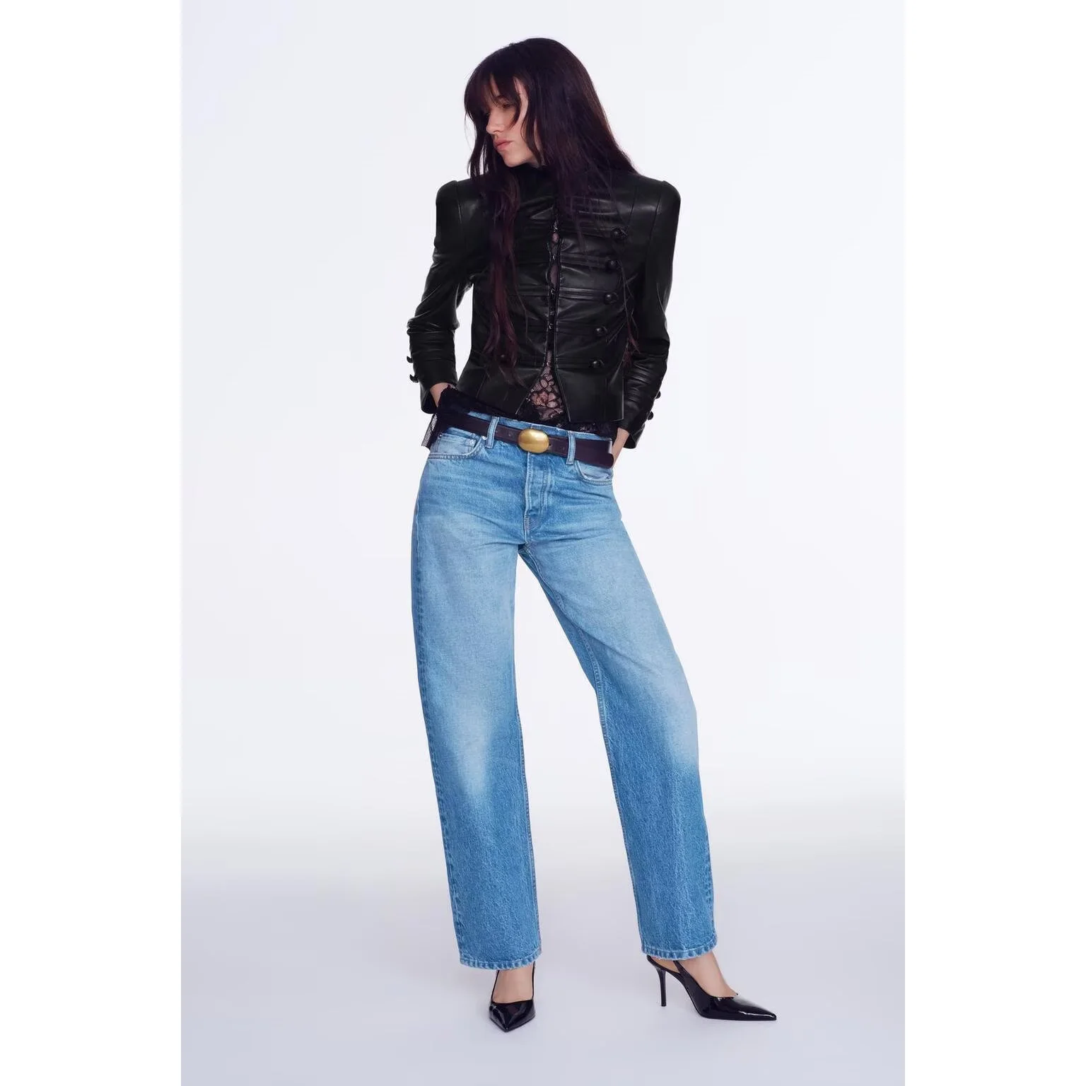 Fashionable Pure Leather Knot Button Jacket Slim Fit Versatile Women's Outerwear Short Style Synthetic Leather No Brand