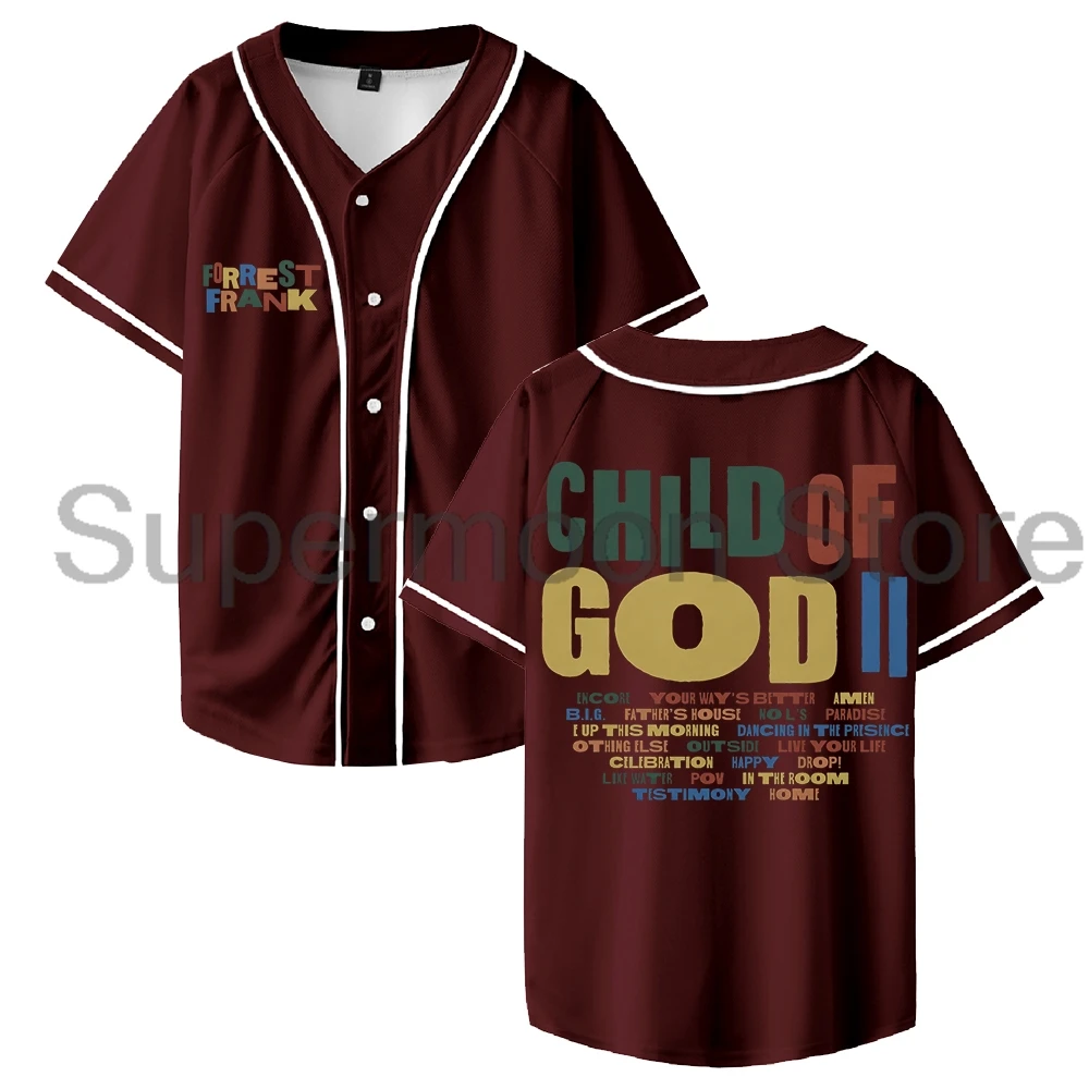 Forrest Frank Child Of God II Tracklist Baseball Jersey V-Neck Short Sleeve Button-up Shirts Women Men Streetwear Tops