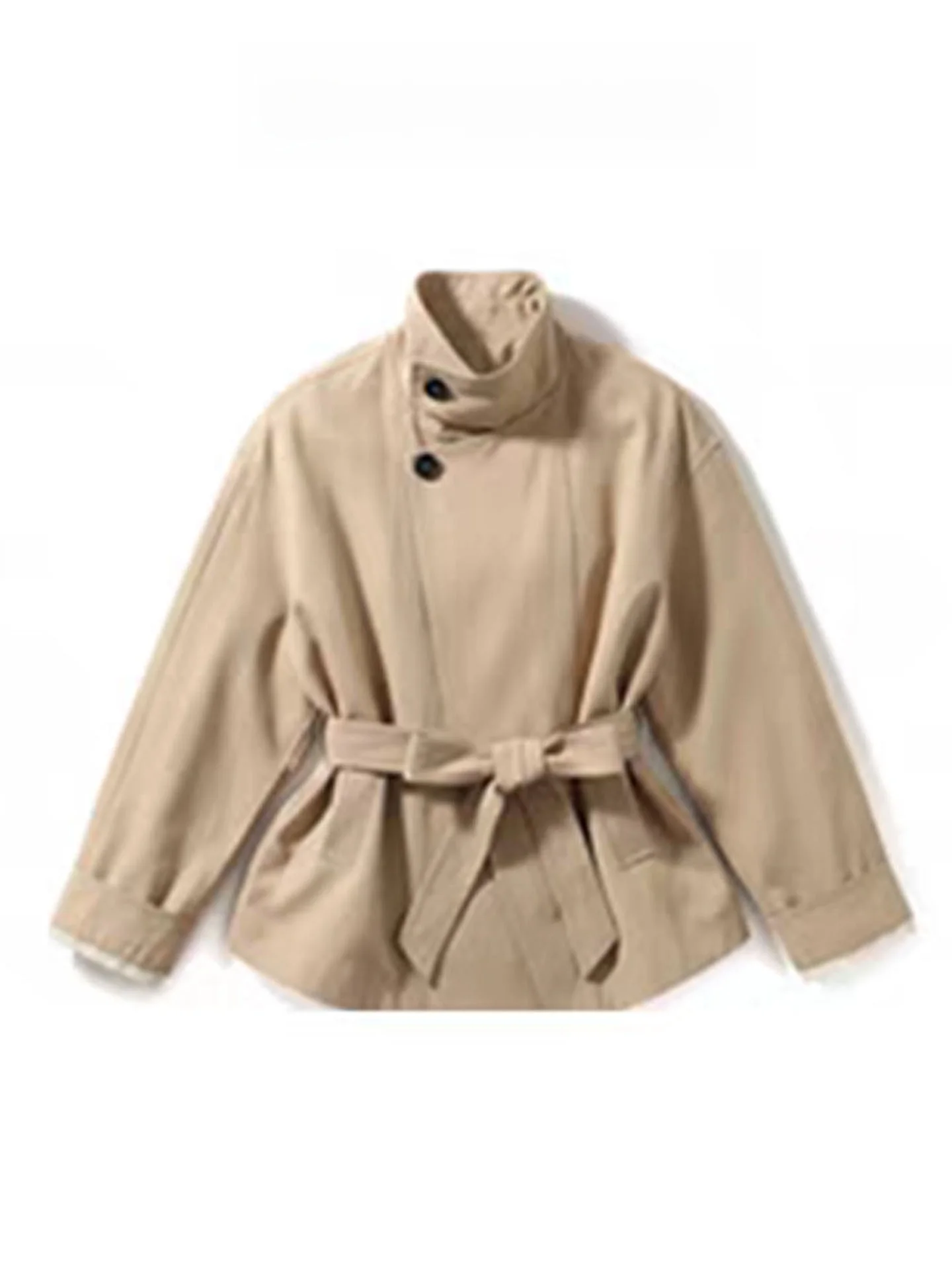 

Retro Briti Sle ort Coat Jaet Women's Waist-Cinching Stand Collar Autumn Outerwear Korean Sle Top for Ladies