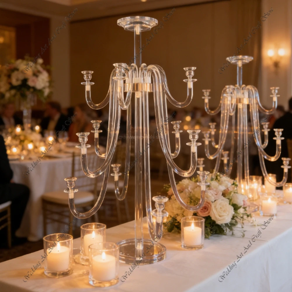 4pcs 4+4+4 Arms Candelabra Acrylic Candle Holders Wedding Table Centerpieces Flower Stands Party Candlesticks Decoration
