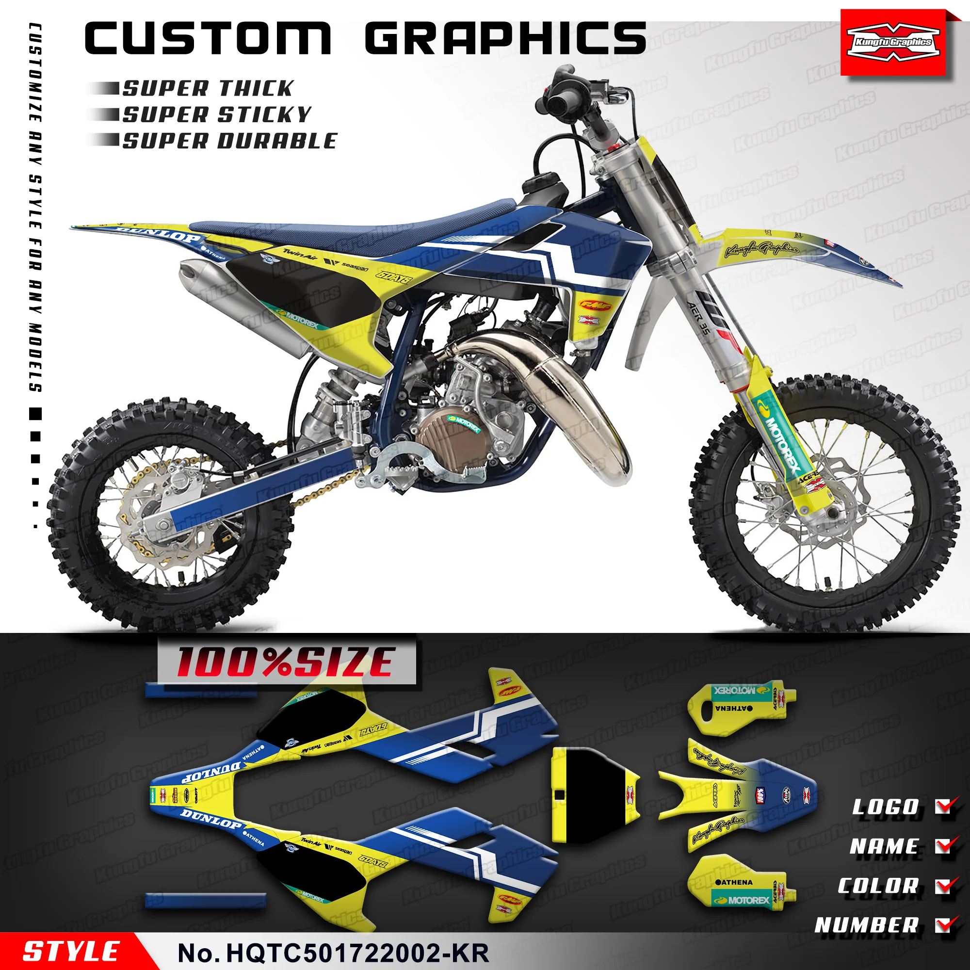 

KUNGFU GRAPHICS Adhesive Sticker Wrap Design for Husqvarna TC50 TC 50 2017 2018 2019 2020 2021 2022 2023, HQTC501722002-KR