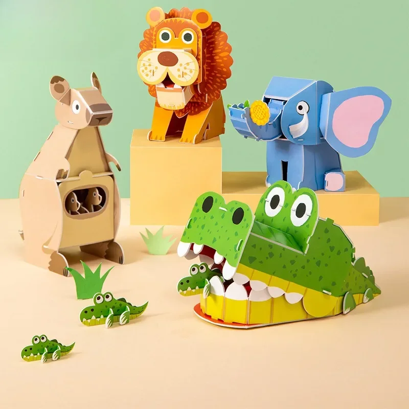 Arts Crafts DIY Toys 3D Animal Crocodile Paper Assembled Toy Juguetes Exclusive Design  Education Toys Brithday Gift for Friend