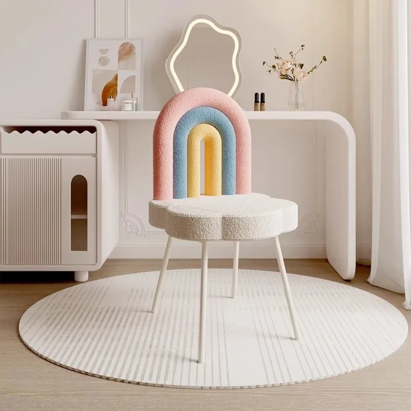 

Makeup Chair Premium Nail Stool Simple Dresser Chair Cream Style Girls Bedroom Rainbow Back Chair Dressing Stool