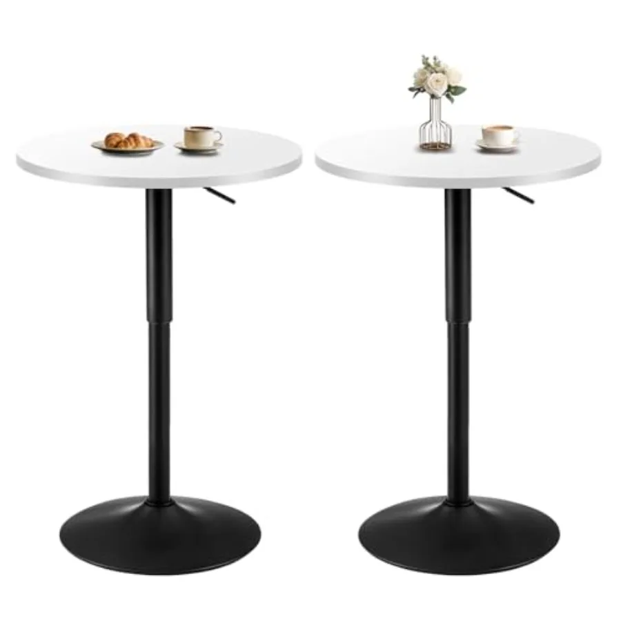 

Adjustable Height Round Cocktail Table Set of 2 for Parties Bistro Dining Room Restaurant Cafe Events White 27''-36'' High Top