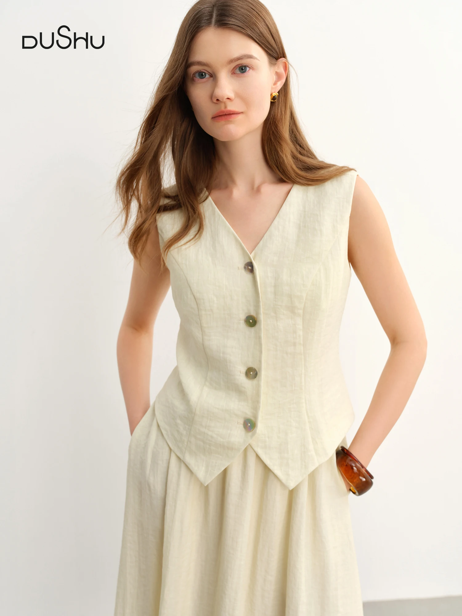 DUSHU Vest Skirt Fashion Suit 2025 Summer New Design Sleeveless Top Skirt Two-piece Commuting Suit 25DS82842+25DS82845