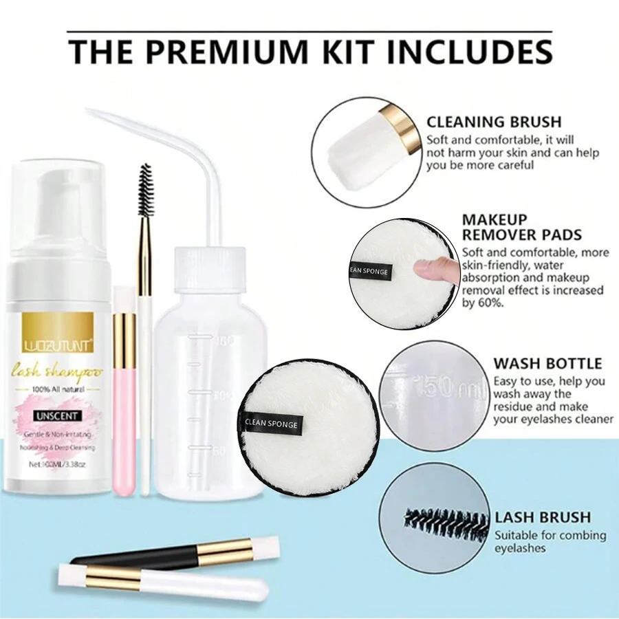 まつげエクステンションシャンプー 100 ミリリットル女性フォームムースまつげリンスボトルまつげシャンプーとメイク落としパッドブラシ付き 7 ピース/セット