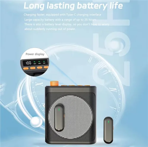 Imagen 2 del producto Amplificador de voz inalámbrico Bluetooth, micrófono Lavalier para enseñanza, guía turística, promoción, altavoz de micrófono megáfono con disco U