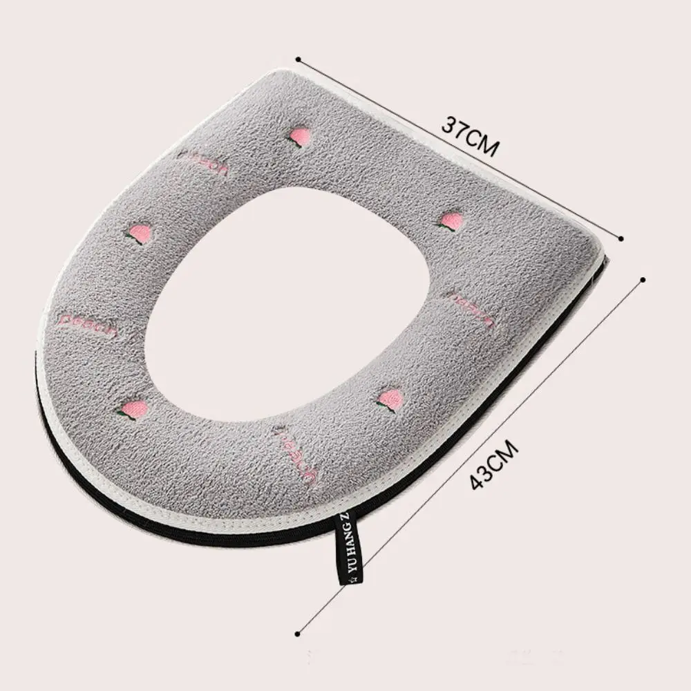 Bathroom Toilet Seat Cover Zipper Universal Plush Toilet Cushion Household Warm Soft Thick Toilet Seat Cover Winter