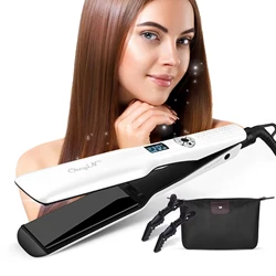 CkeyiN 44mm Tourmaline Ceramic Hair Straightener LCD Display Fast Heating Flat Iron Adjustable Temperature Straightening Iron