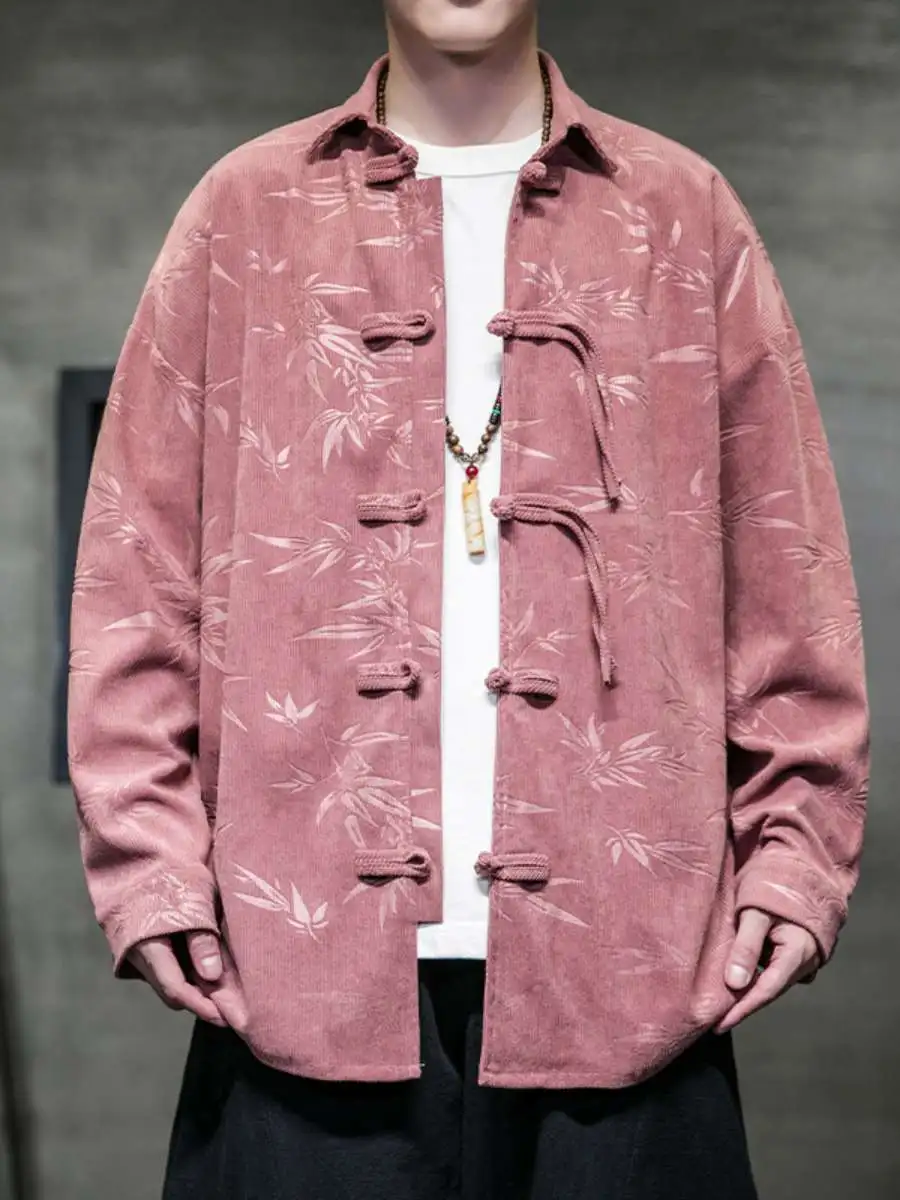 

Новый китайский Sle Long Sve irt, мужской вельветовый топ ранней осени с принтом в стиле ретро, топ на пуговицах, большой размер, полиэстер