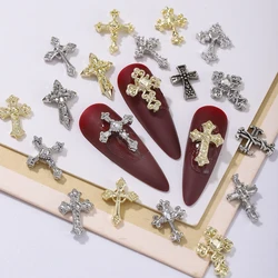 60 pcs gold and silver punk wind vintage cross nail trim, alloy rhinestone, y2k metal style DIY nail styling trim