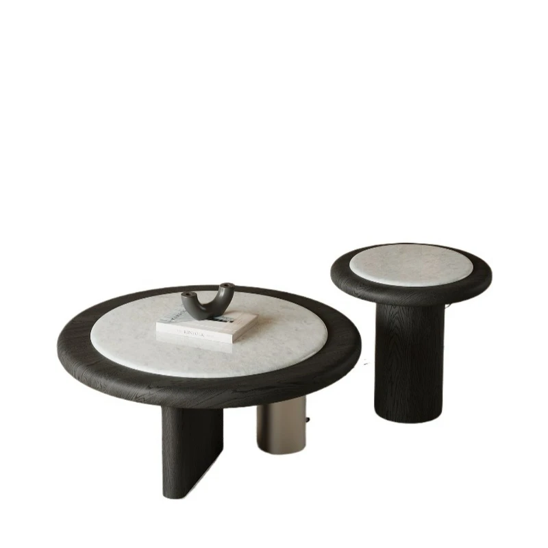 

Wabi Sabi wind round marble coffee table living room home light luxury high-end coffee table combination