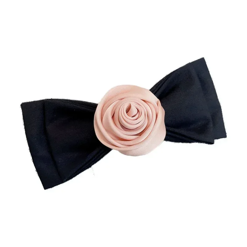 Elegant Ribbon Rose Flower Hair Pins for Women Balck Bow Hair Clips Headwear Korean Fashion Headpiece Ladies Hair Accessory