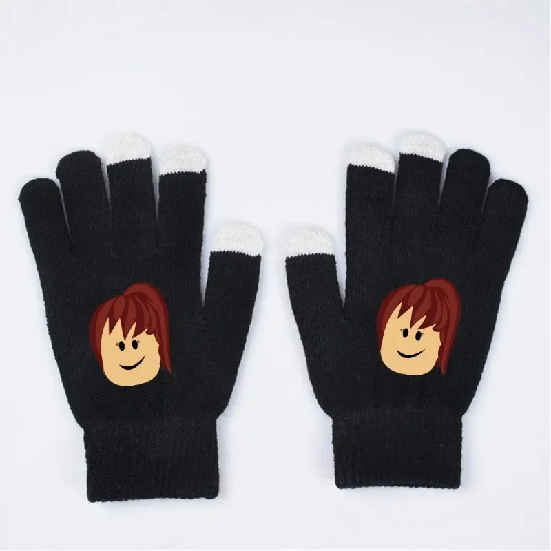 Roblox anime Game Virtual World Printed Knitted Touch Screen Gloves for Male and Female All Finger Winter Warm Gloves Gifts