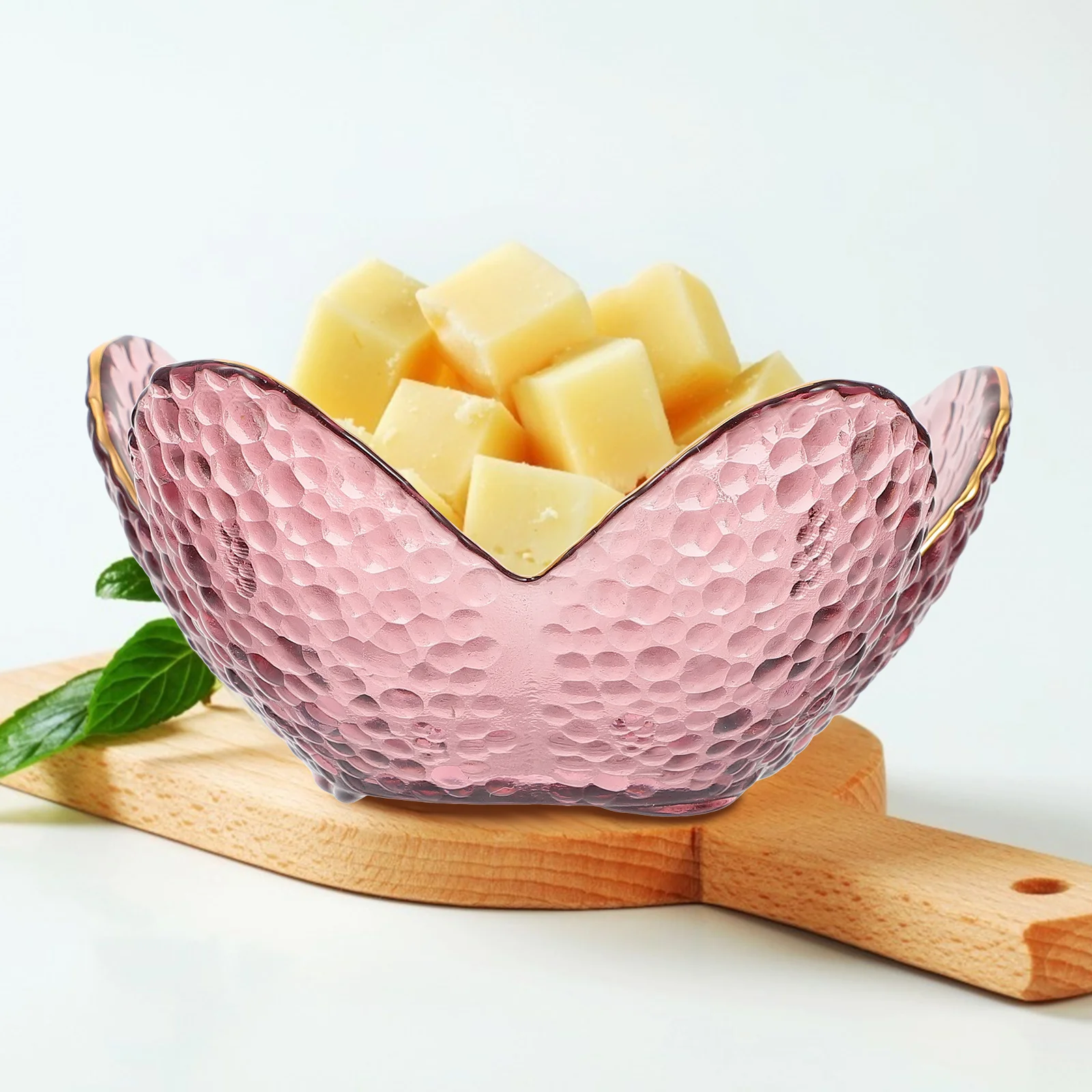 1Pcs Gold Edge Glass Lotus Fruit Plate Elegant Home Tableware Candy Dessert Salad Storage Tray Gift Lotus Fruit Plate