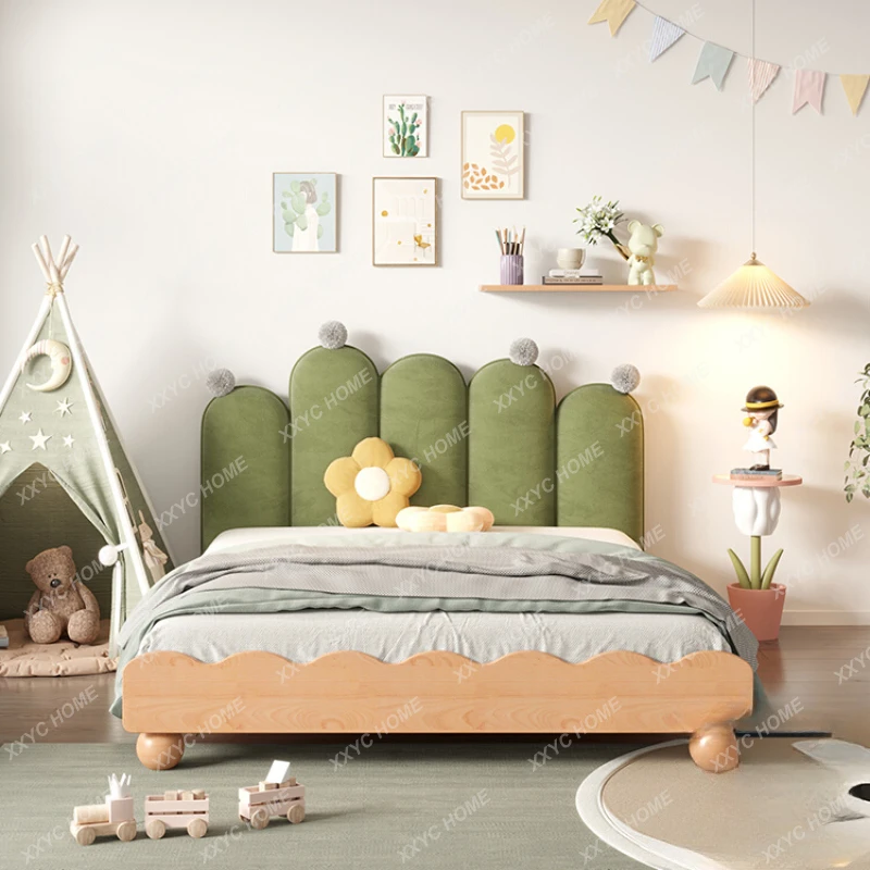 

Cactus Solid Wood Children's Bed Boy a Bed with Cartoon Figures Beech Girl Princess Bed Simple Modern Children's Room Single Bed