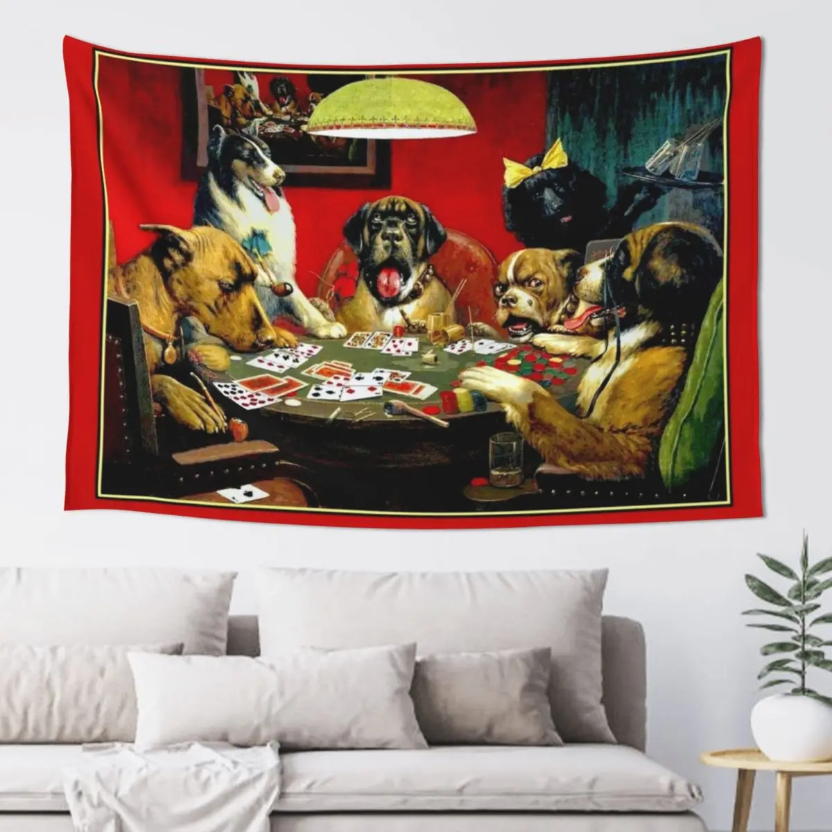 DOGS PLAYING POKER : Vintage C M Coolidge Print Tapestry Decoration Room Home Supplies Room Decor Tapestry