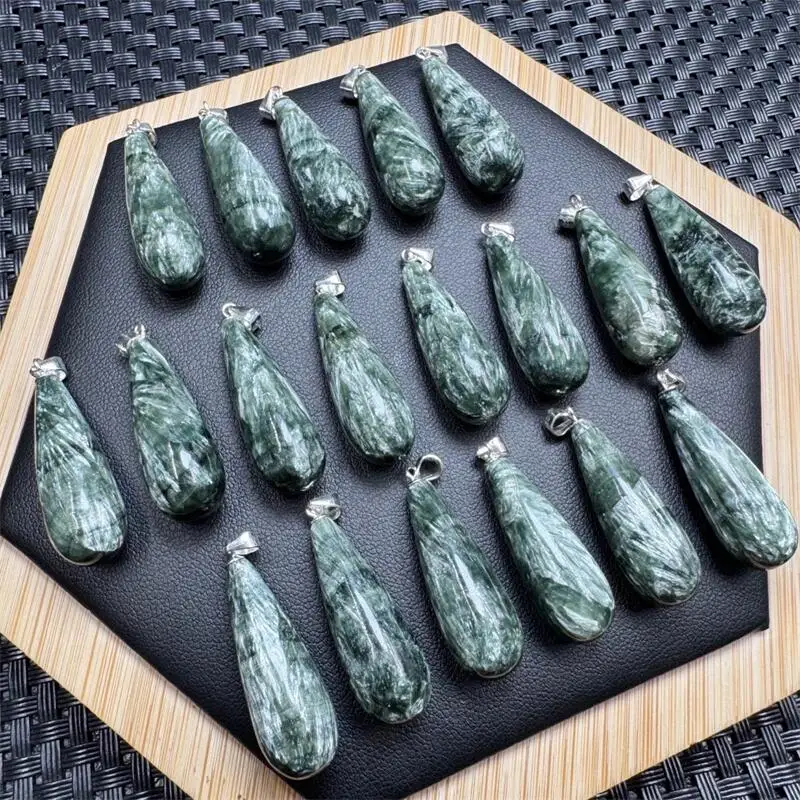 

S925 Натуральный Серафинит Подвеска-Капля Рейки Исцеление Фэншуй Камень Украшение Домашней Комнаты Изысканный Подарок 1 ШТ.