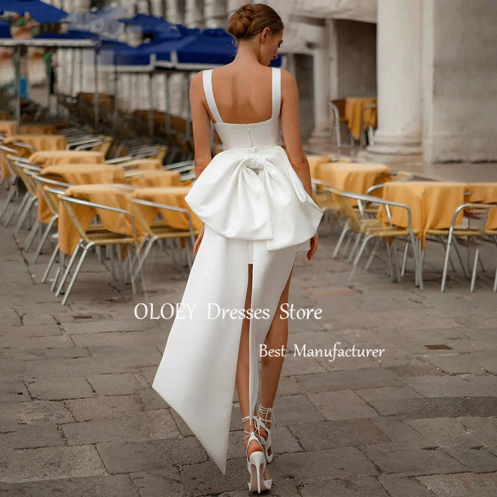 OLOEY Square Collar Ivory Mini Wedding Dress Sleeveless Short Bridal Gown Pleats Satin Prom Cocktail Dress Zipper Back Custom