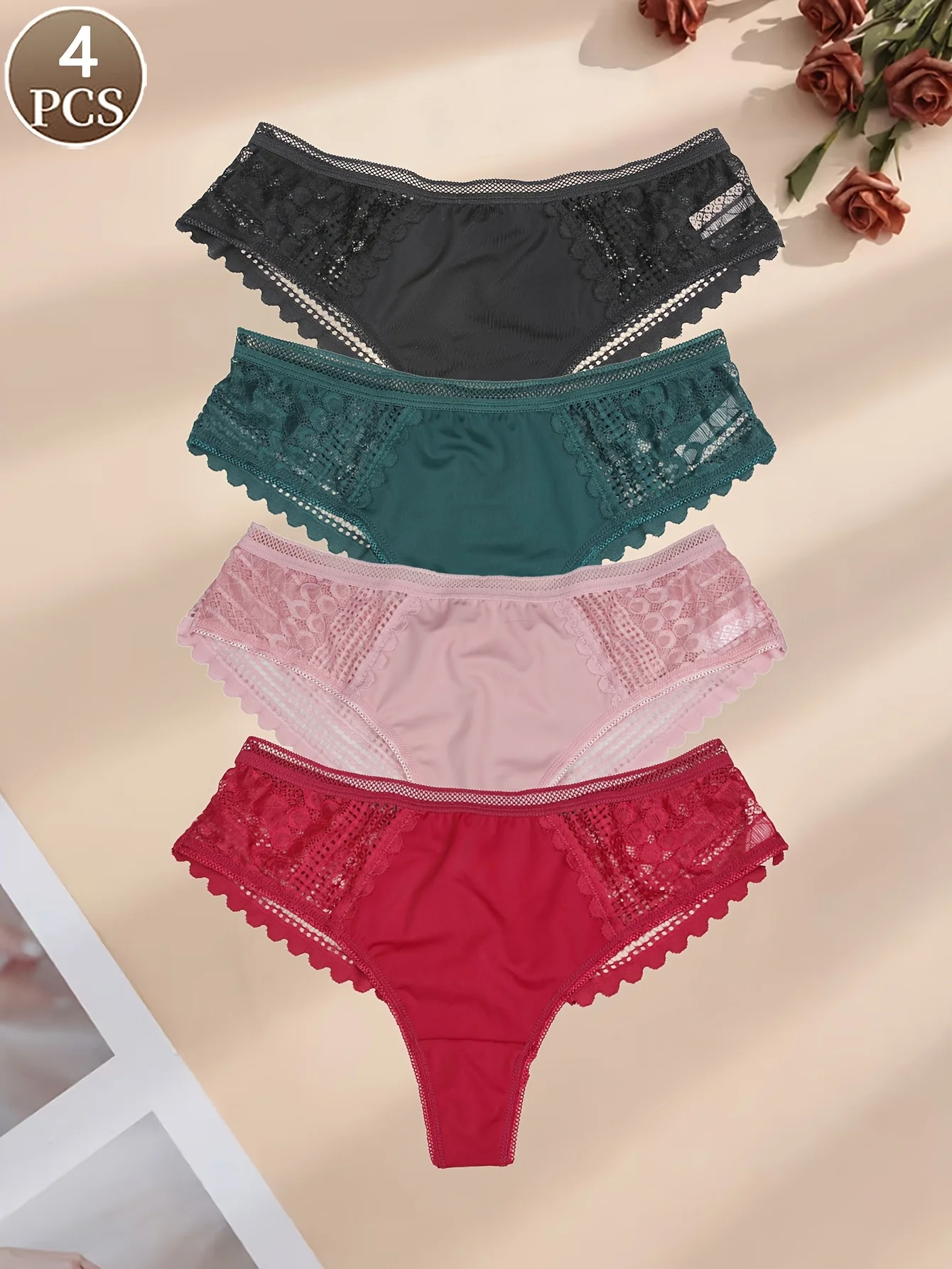

Сексуальные кружевные прозрачные стринги в бразильском стиле из 4 предметов, женские трусы с бесшовным заниженной талией и удобным дизайном