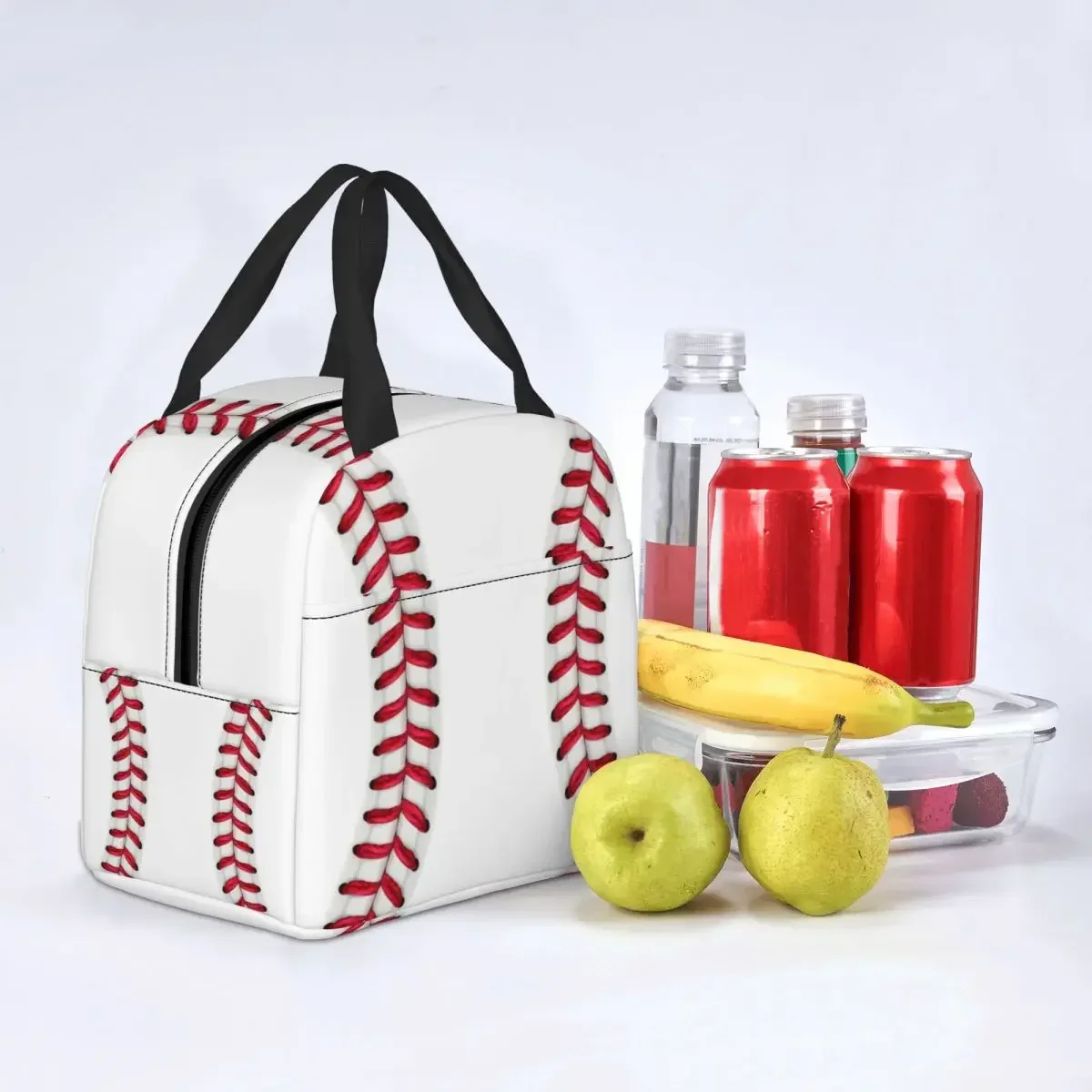 Baseball Lace Lunch Bag for Camping Travel Portable Picnic Insulated Cooler Thermal Lunch Box Women Kids Tote Container