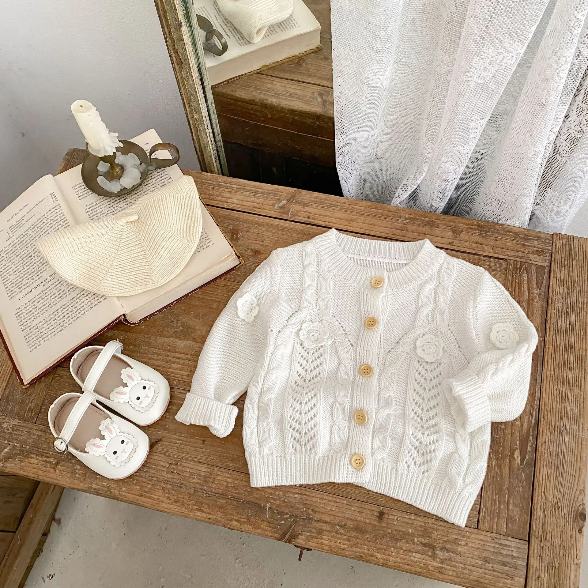 Toddler Girls Flower Sweater Coat Solid Infant Casual Jacket Kids Clothes 2025 Autumn New Children Long Sleeve Knitted Cardigan